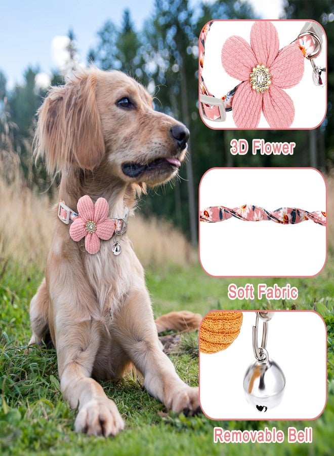 Hpmjz 2Pcs Small Dog Collar with Flower Puppy Collar for Girl Dog Collars for Small Dogs Cute Unique Collars with Bell Distinctive Patterns Adjustable Length (Pink Yellow) - Image 3